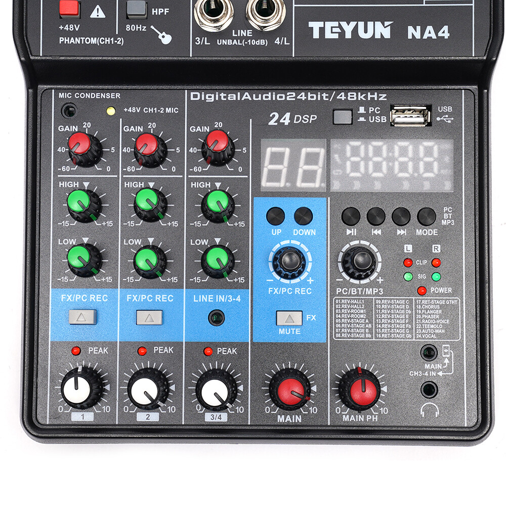 4-Channel Professional Audio Mixer with Bluetooth, USB & DSP Effects