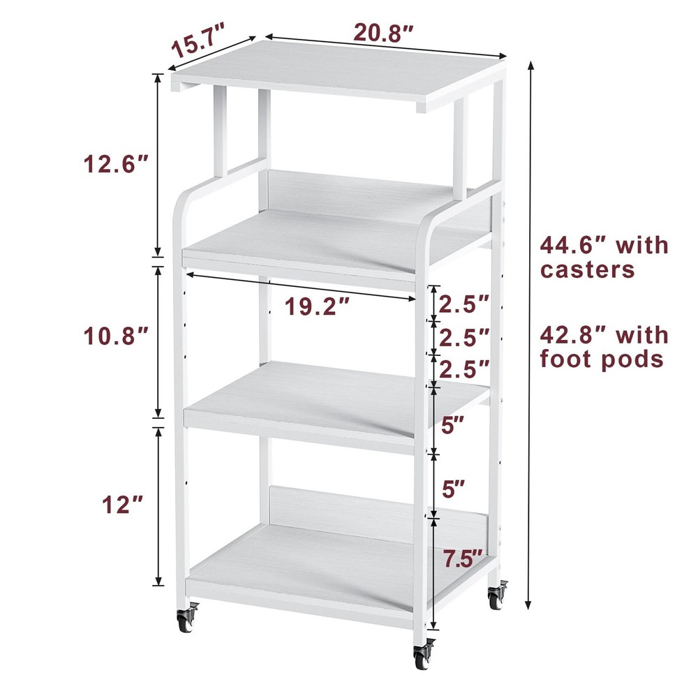 4-Tier White Printer Stand with Wheels, Extra Large Tall Printer Table with S...