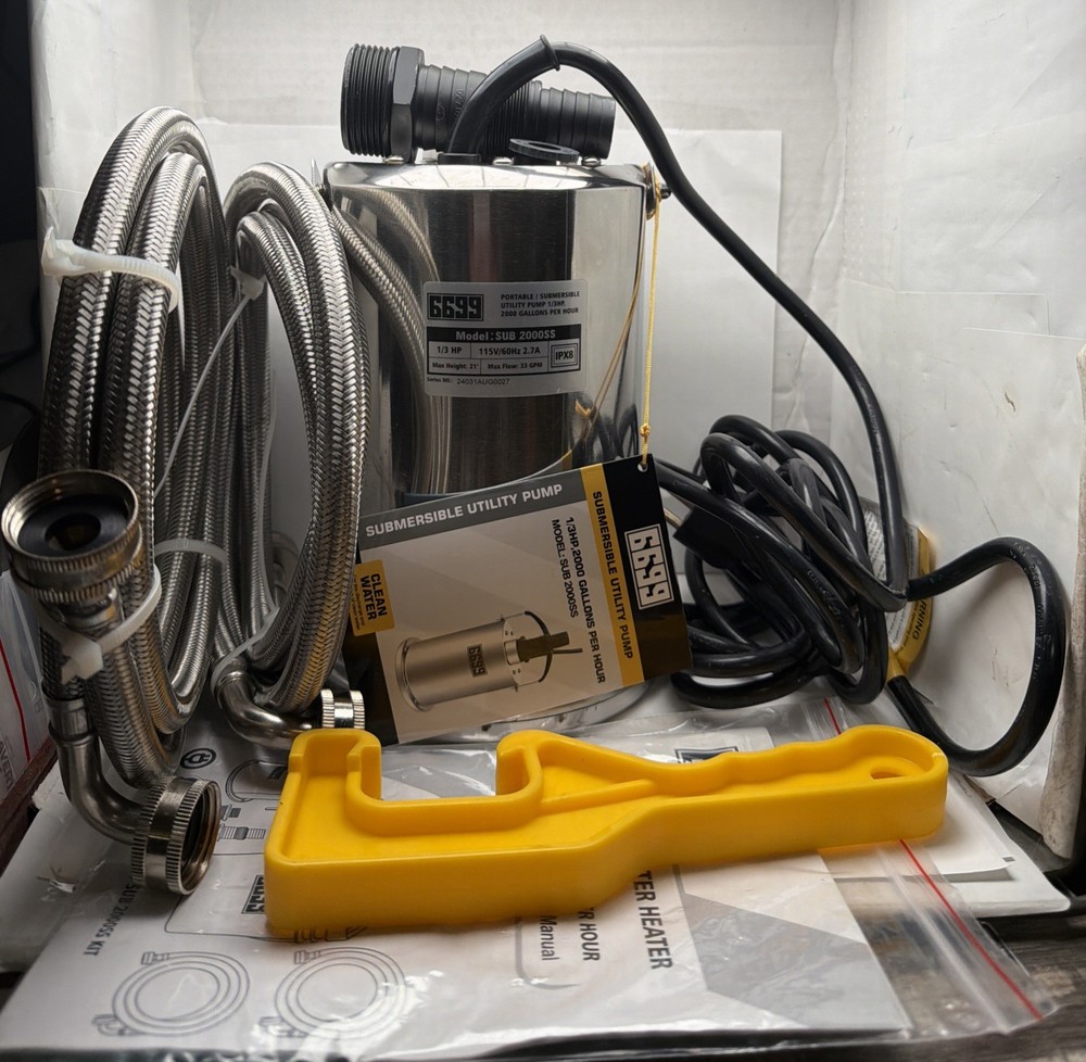 6699 Tankless Water Heater Flush Kit Includes 1/3HP Stainless Steel Sump Pump...