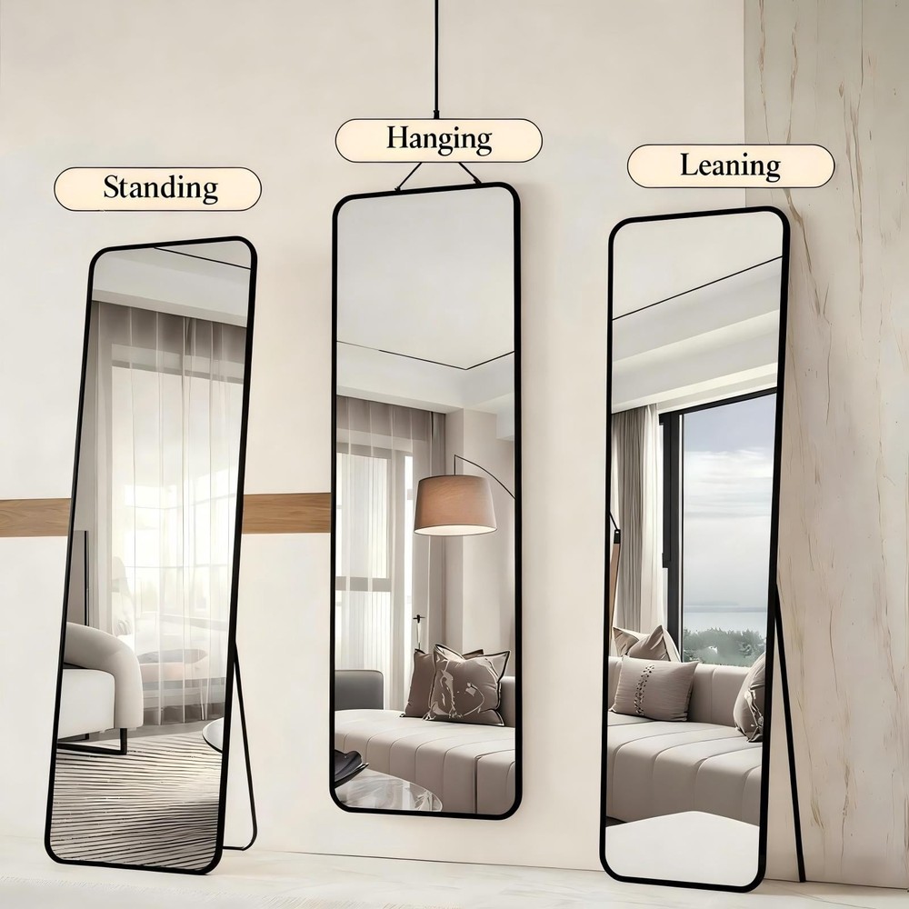 59"x 16" Rectangular Full Length Mirror W/ Round Edge Floor Mirror W/ Aluminum