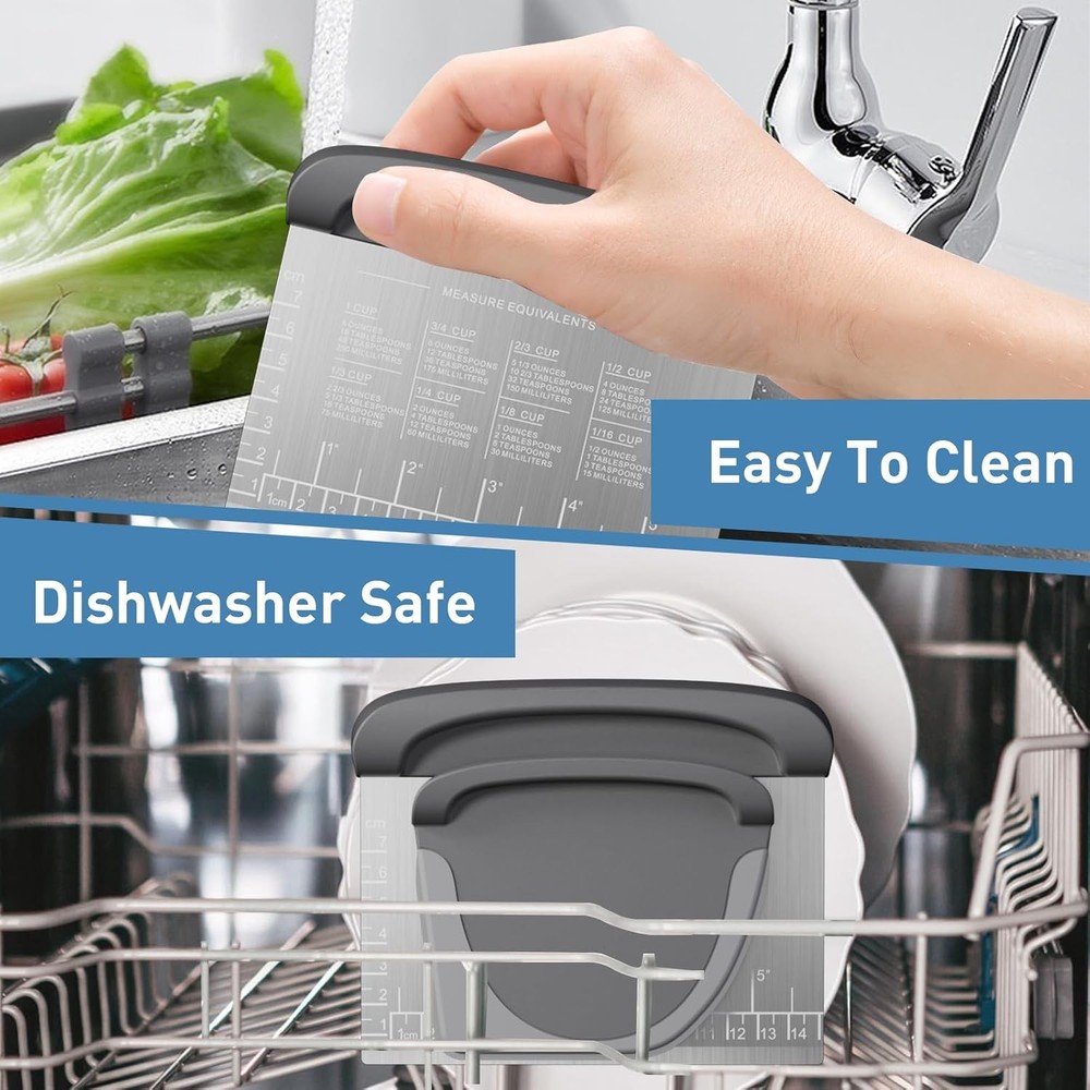 2 IN 1 Upgrade Bench Scraper, Dough Scraper for Pastry Bread Cake Pizza, Gray