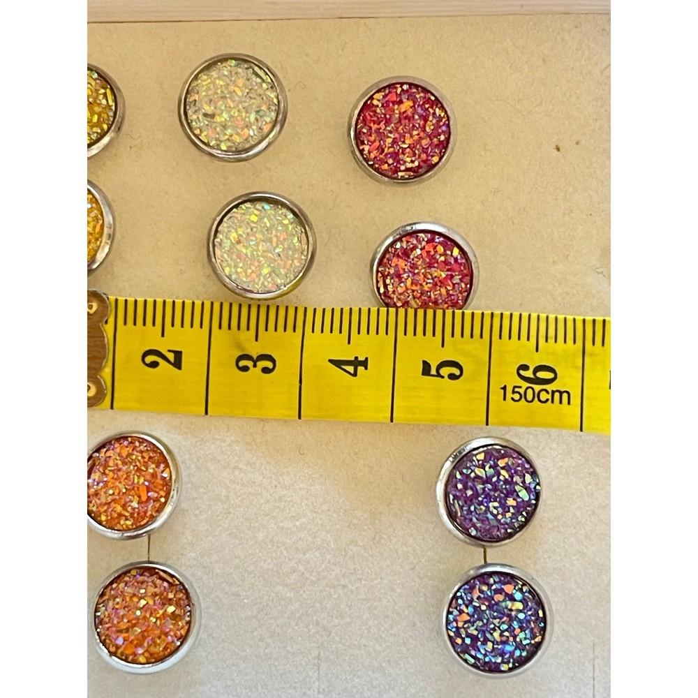 Glittery Studs 5 Pairs Round Earrings Multicolor