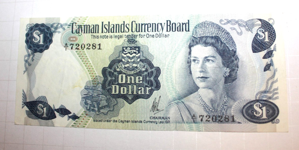 1971 $1 Cayman Islands Currency About Uncirculated