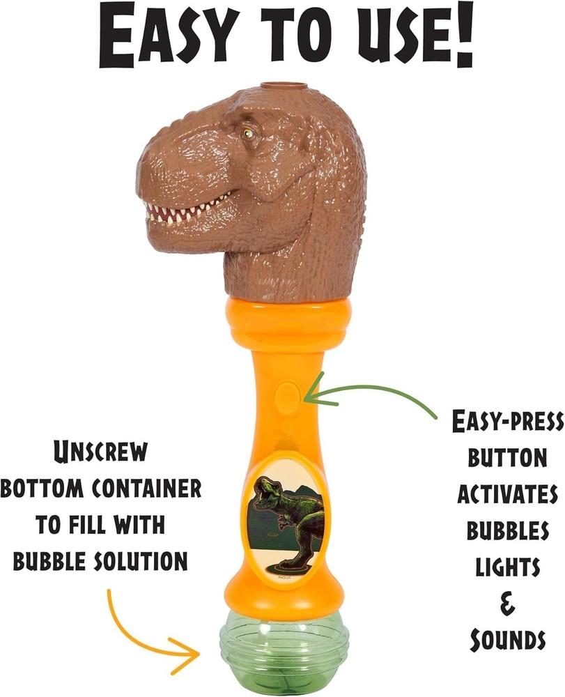 Light-Up Jurassic World Dino Bubble Wand - Includes Non-Toxic Bubble Solution