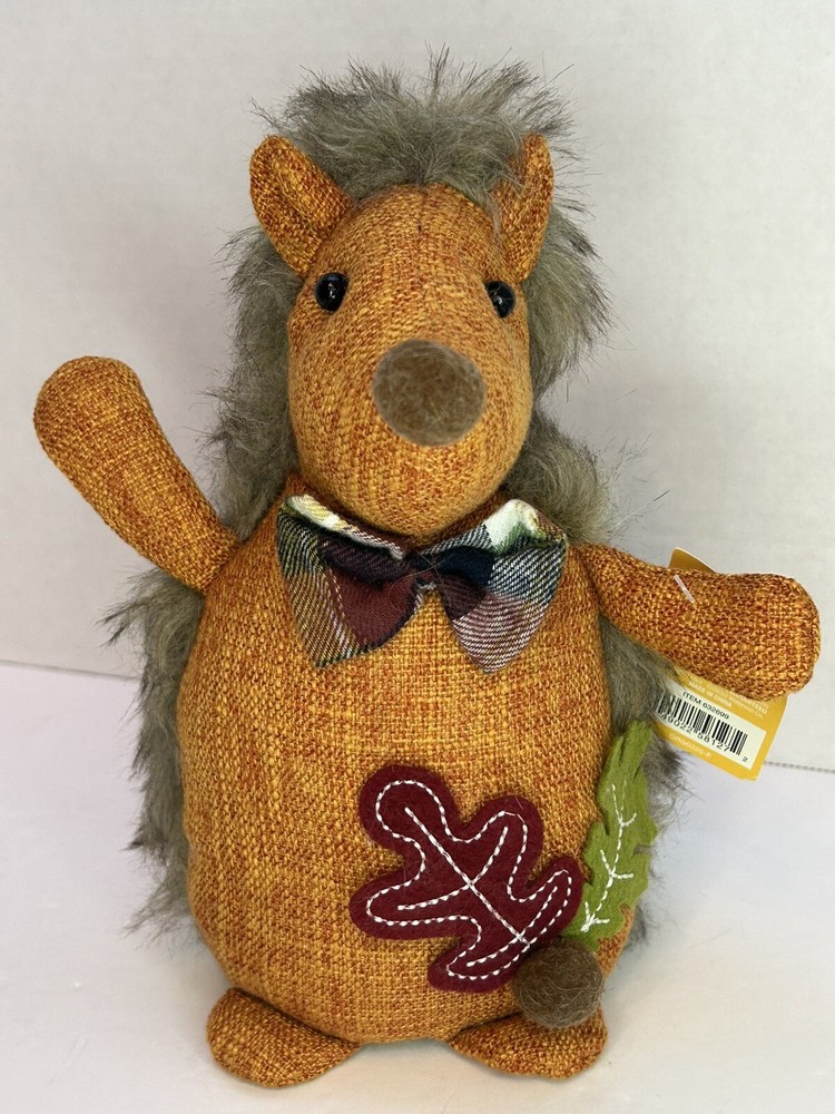 Fall Decor Hedgehog Thanksgiving Stuffed Weighted Bottom 9”