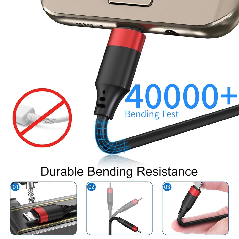 10 Pack Short Micro USB Cable 1ft, Bulk 12 inch 1 FT, Red