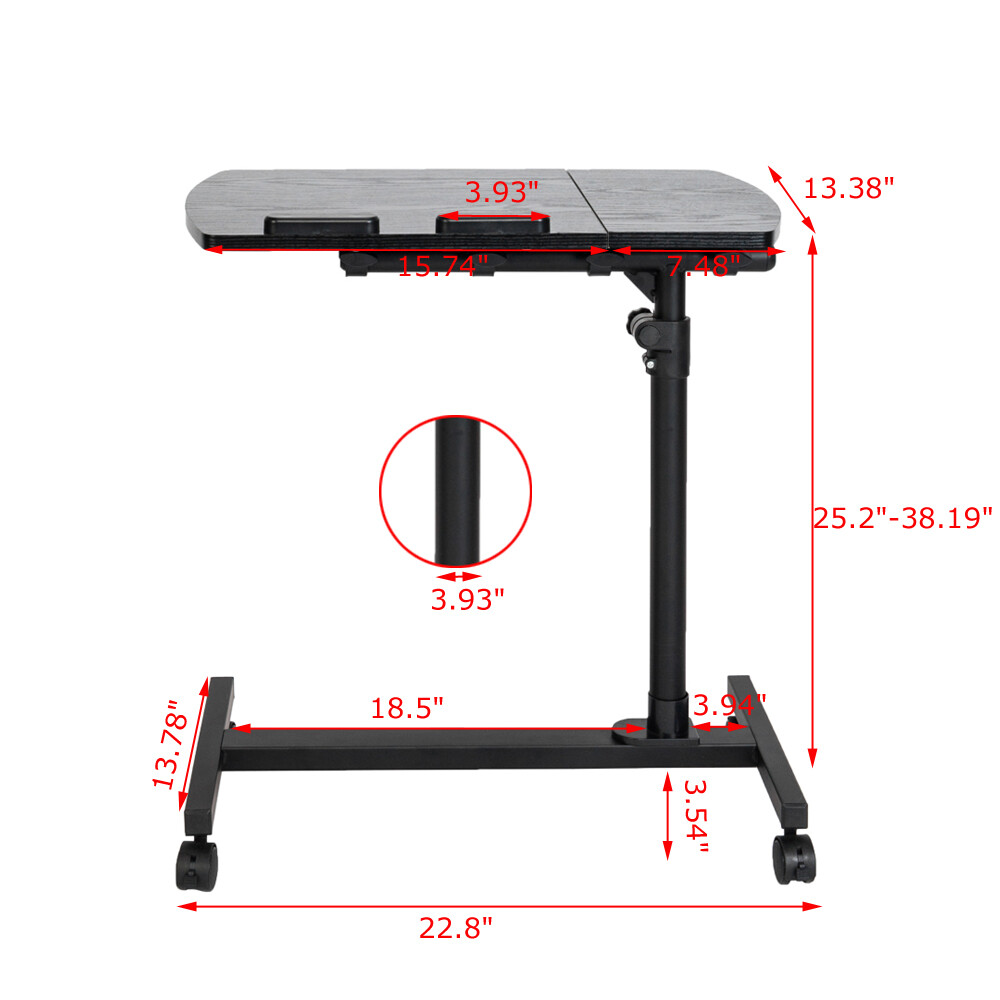 Laptop Table 4-Wheel Multifunctional Flat Surface Lifting Style Computer Desk US