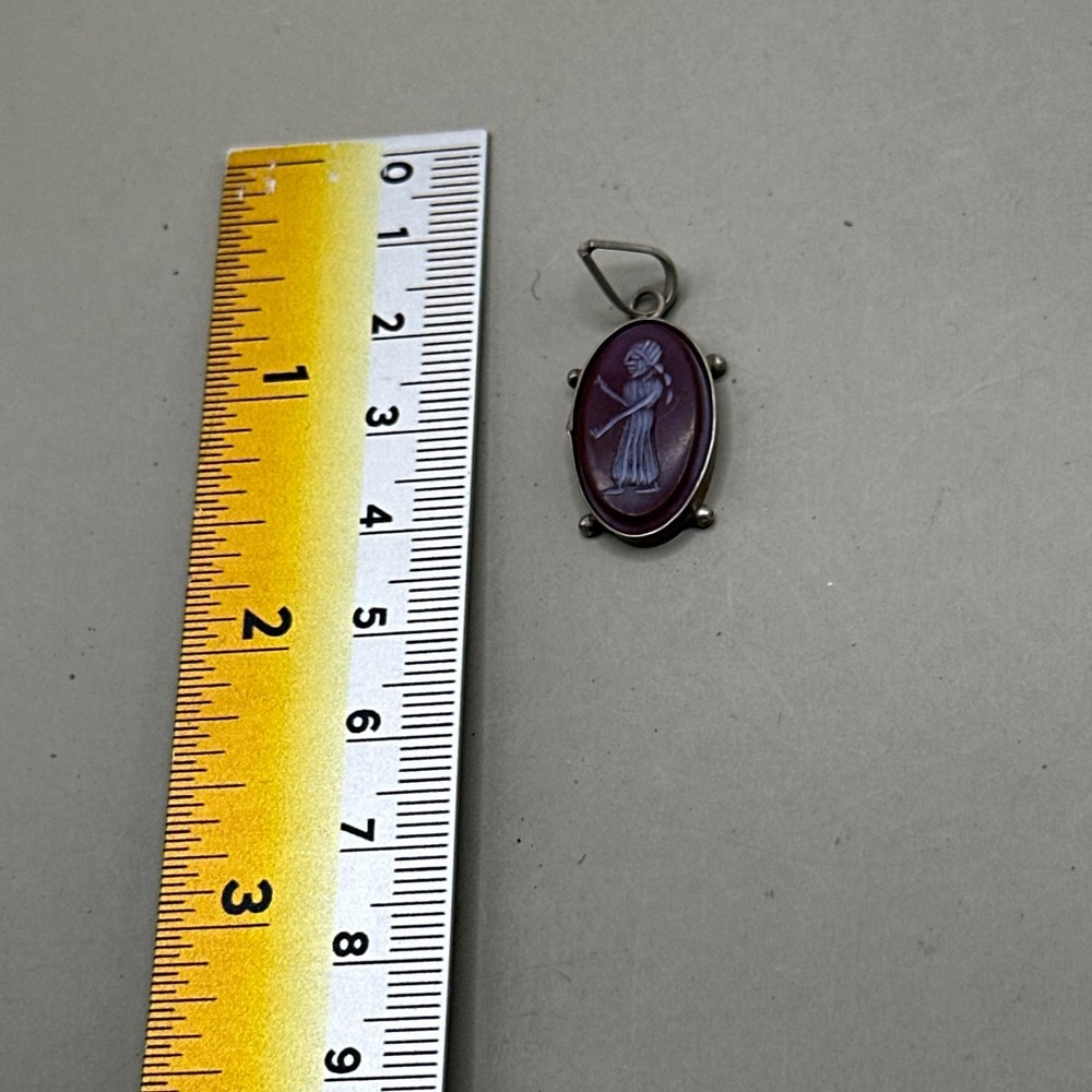 ANCIENT ROMAN STYLE SILVERED PENDANT WITH INTAGLIO