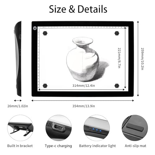 Rechargeable A4 Tracing Drawing Board,Copy Light Pad with Adjustable Foldable