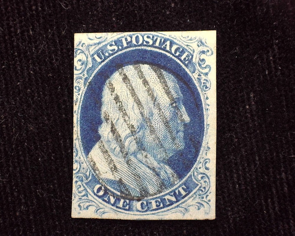 HS&C: Scott #9 4 margin stamp Black Grid cancel. Outstanding color. VF Used