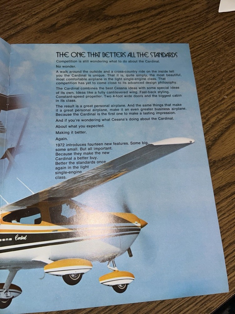 Vintage 1972 Cessna Cardinal 177 Brochure - READ DESCRIPTION