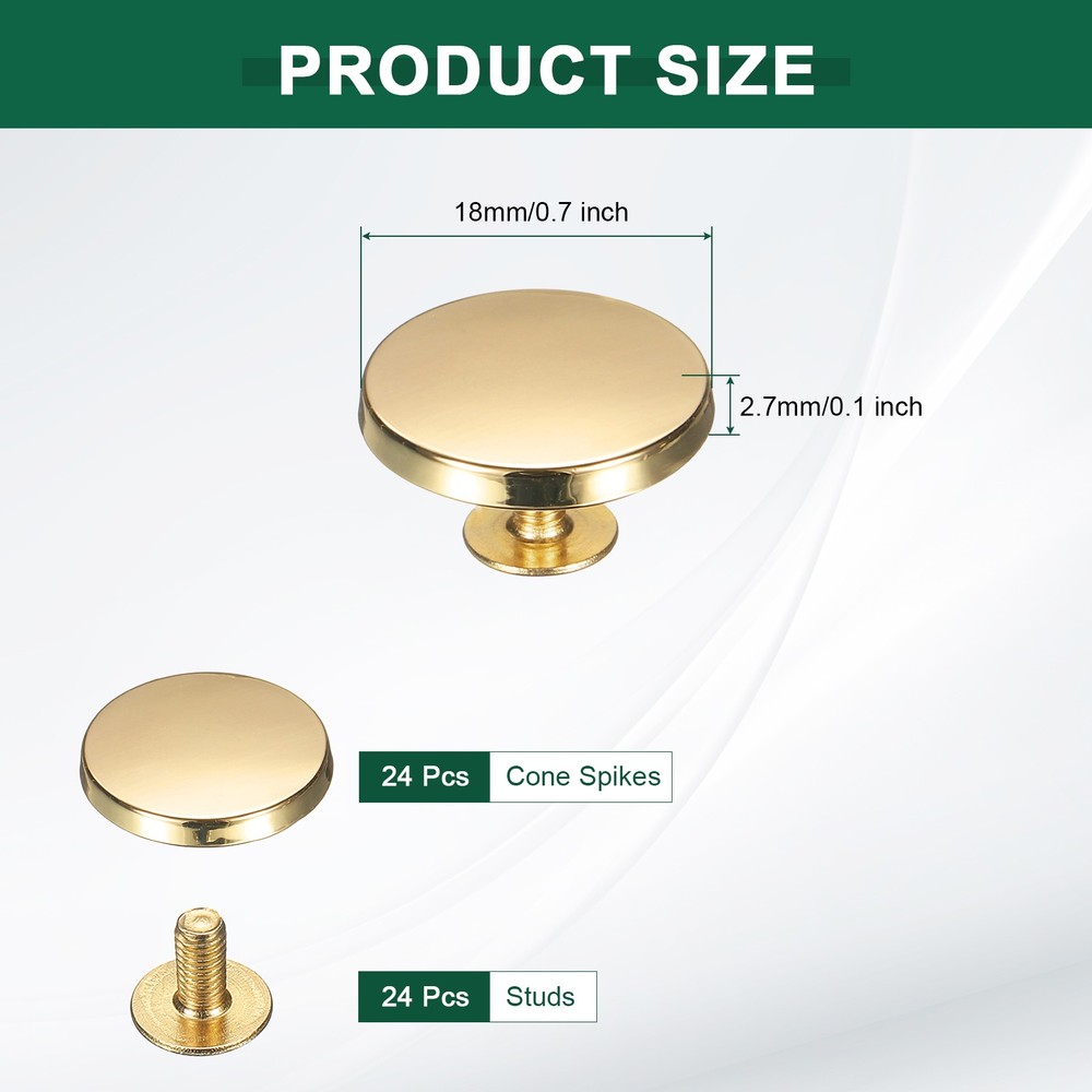 24 Pcs Flat Head Button Stud 18mm Screw Back Rivets Stud Set, Gold