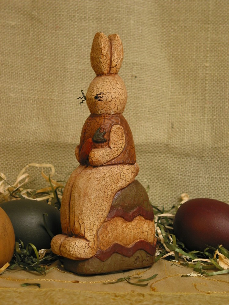Rustic Bunny Resting on Egg by Whispering Pines Carving