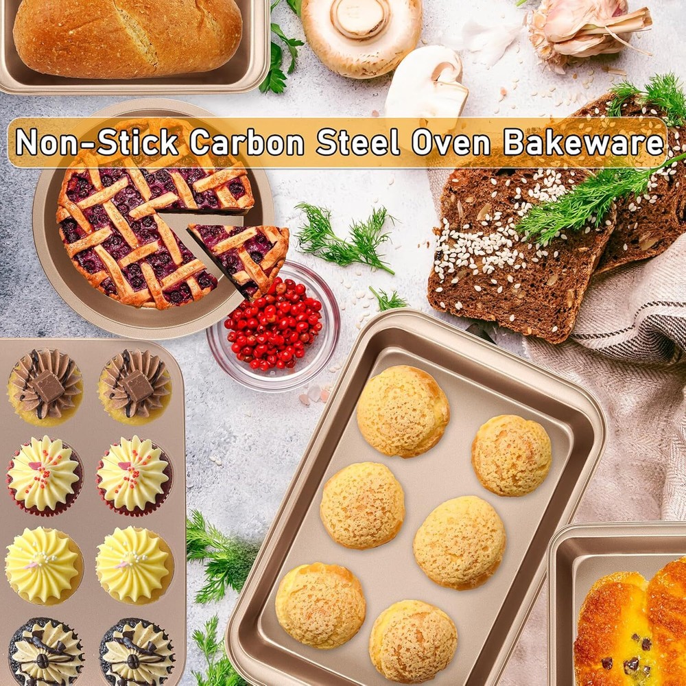 Nonstick Baking Pans Set, 5-Piece Kitchen Baking Sheets For Oven, Bakeware Sets