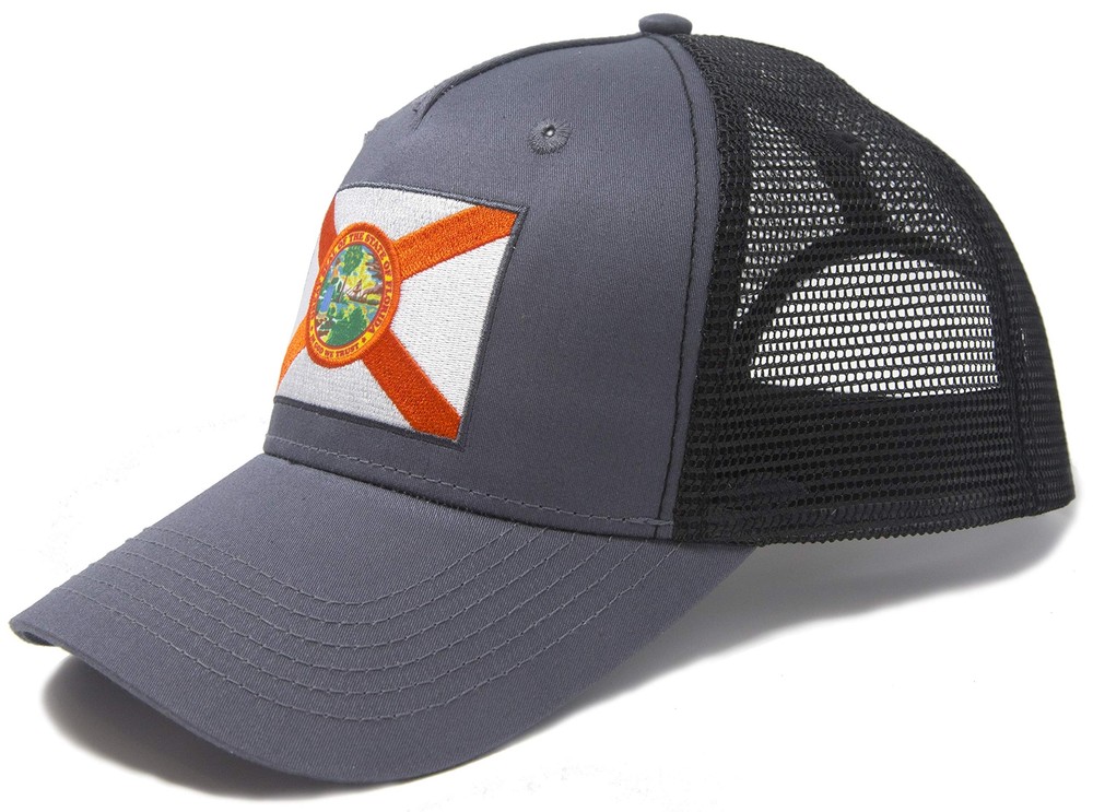 Florida State Flag Trucker Cap, Baseball, Snapback (Grey/Black)