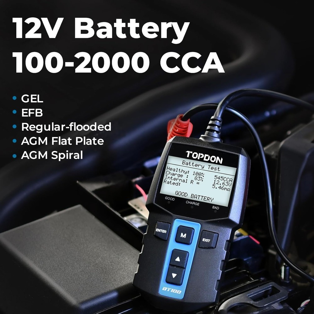 Topdon BT100: Reliable 12V Battery Tester with Comprehensive Analyzing Features