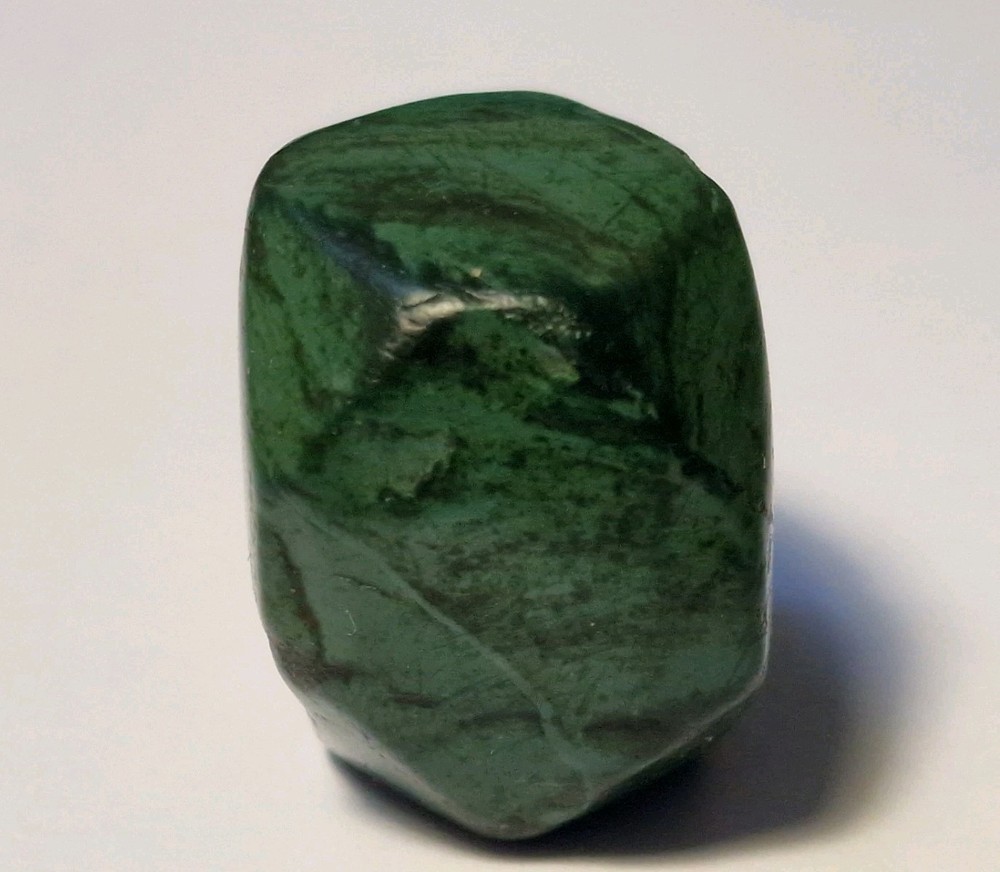 20.5mm ANCIENT LARGE CORNERLESS CUBE GREEN JASPER STONE BEAD