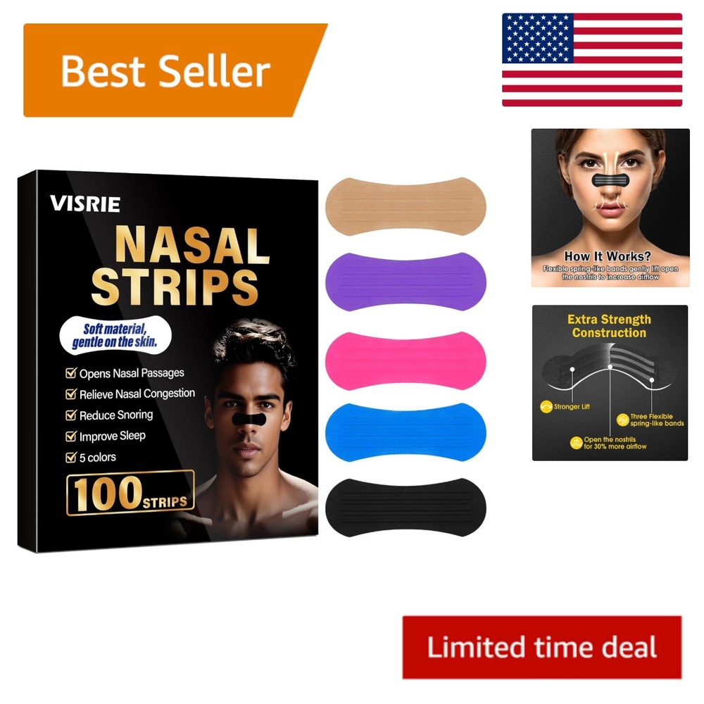 Comfortable 100 Pack Nasal Strips – 5 Color Options for Sleep & Athletic Boost