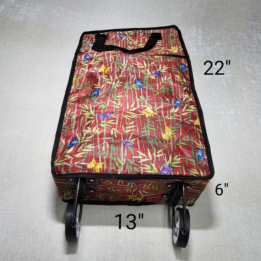 Rolling Travel Bag Collapsible Red Multicolor Bamboo Print