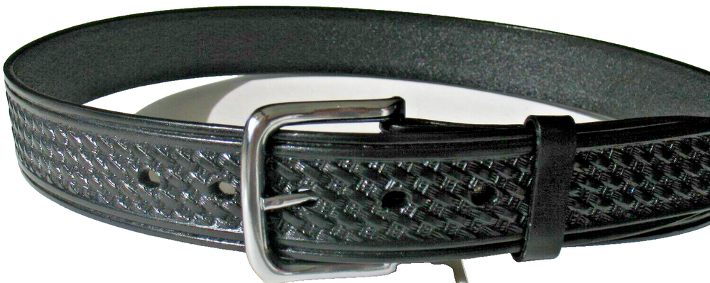10311BL Garrison basket weave solid leather belt, 1½" wide, Black
