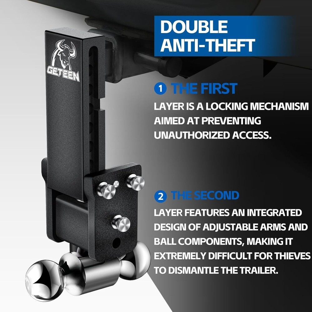 Geteen Tow & Stow Adjustable Trailer Hitch Ball Mount 2" Receiver 5" Drop Hitch
