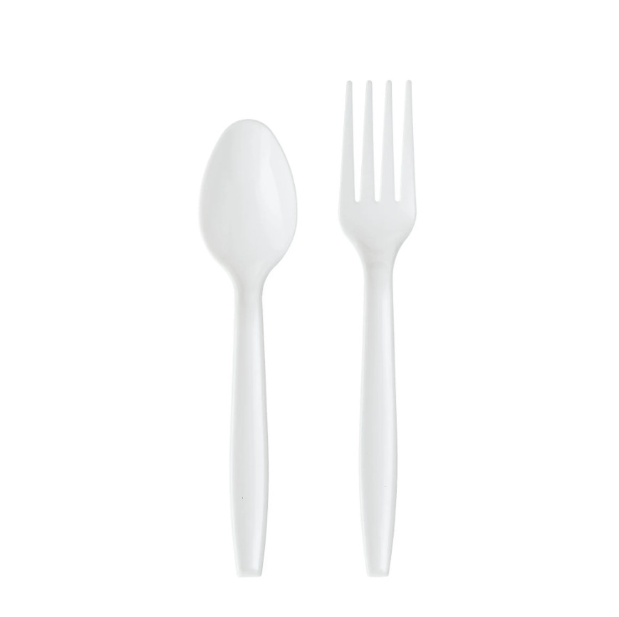 Disposable Plastic White Forks and Spoons, 120 Count includes 60F/60S