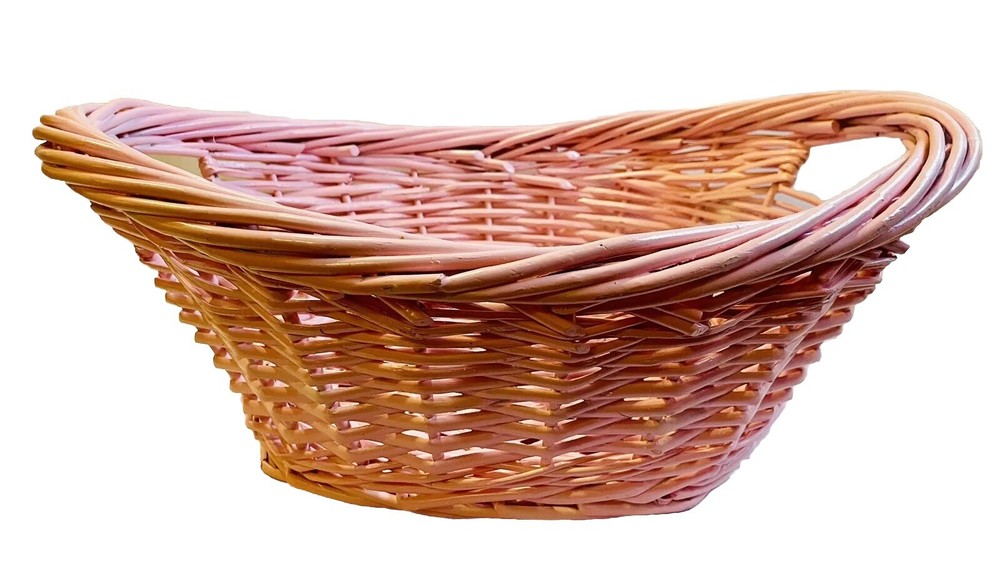 Oval Willow Pink Basket Wicker Easter Woven Tabletop Fruit Kitchen Decorative XL