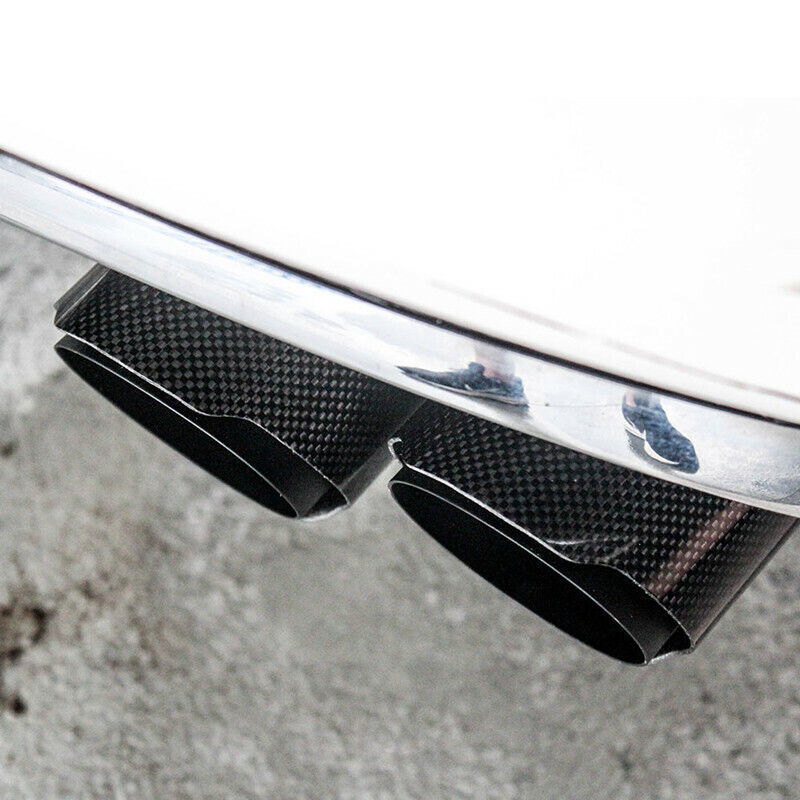 Car Right+Left Carbon Fiber Glossy Tip H Shape Double Exit Exhaust Pipe Mufflers