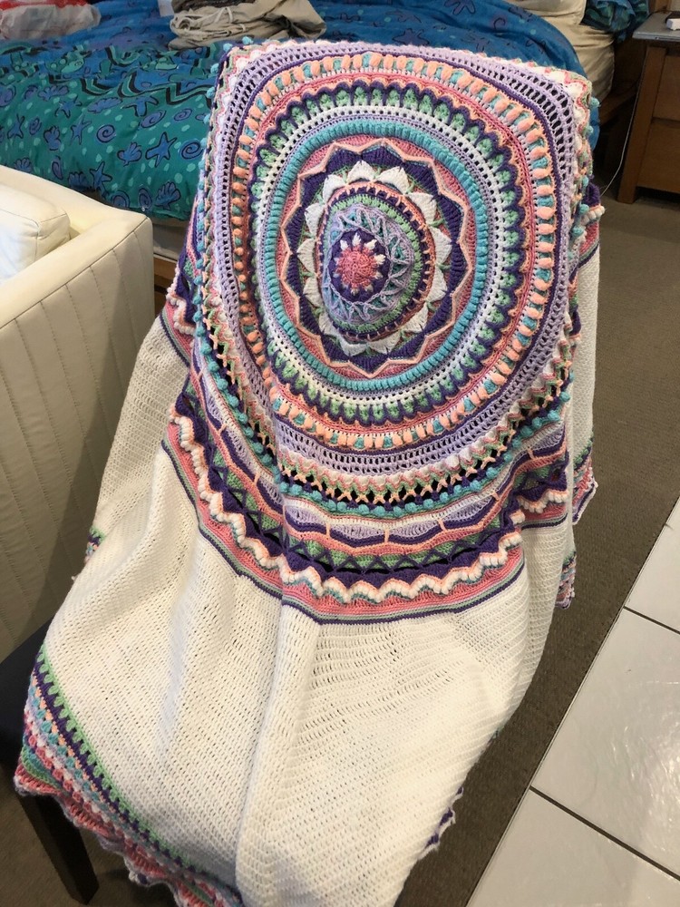 Pattern Crochet (UK or US terms) Spring Mandala Square Blanket/Rug/Throw