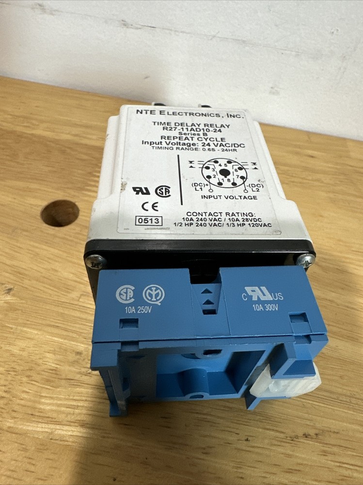 NTE Electronics R27-11AD10-24 RELAY REPEAT CYCLE TIME DELAY DPDT 10AMP 24V AC/DC