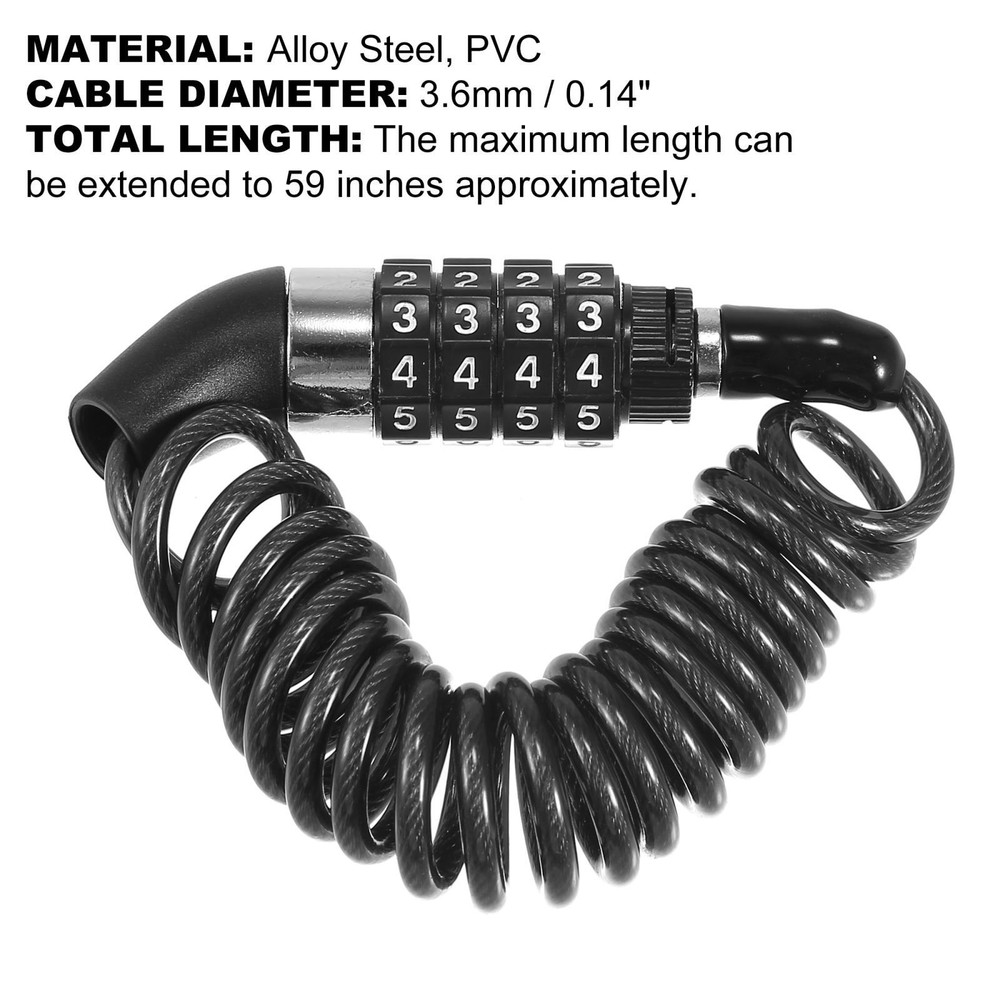 Helmet Lock Bike Cable Lock 4 Digit Security Resettable Combination Cable Locks