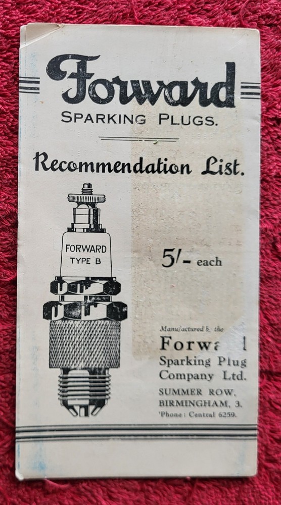 1920 FORWARD SPARKING PLUG 'RECOMMENDATION LIST' VINTAGE BOOKLET 8 essential
