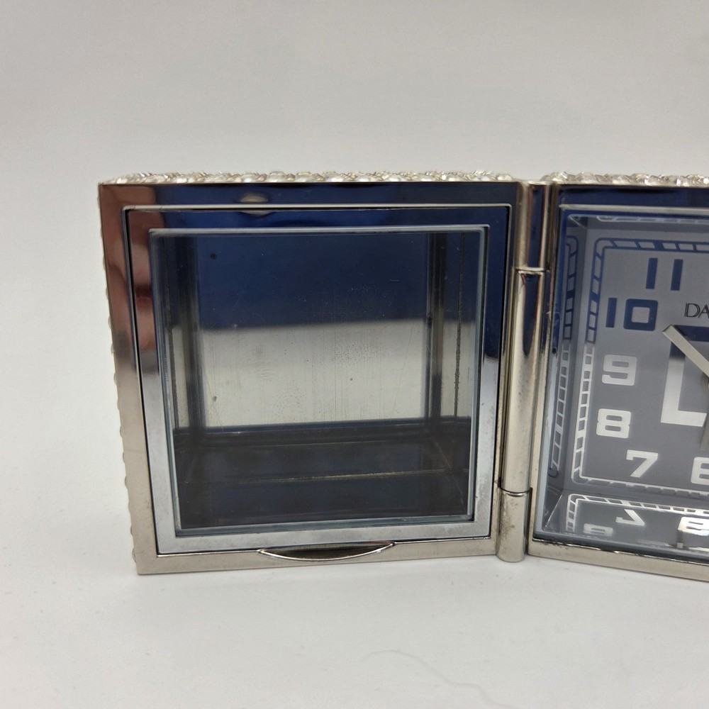Things Remembered Danbury Folding Travel Clock & Frame Silver Tone Crystal Case