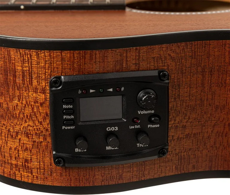 Electro-acoustic auditorium guitar with cutaway