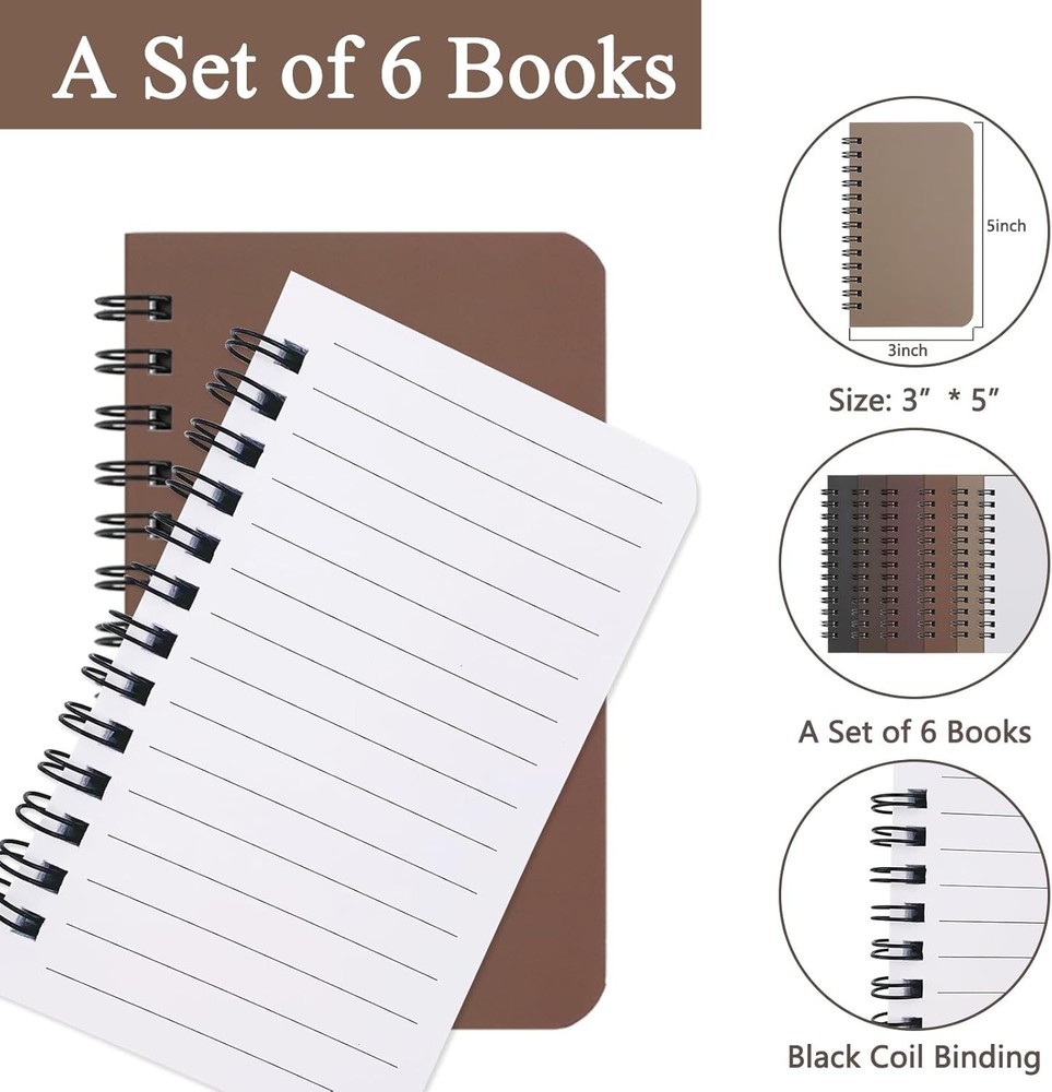 6 Pack Spiral Notebook Small Pocket 3x5 Notepads With COLOR