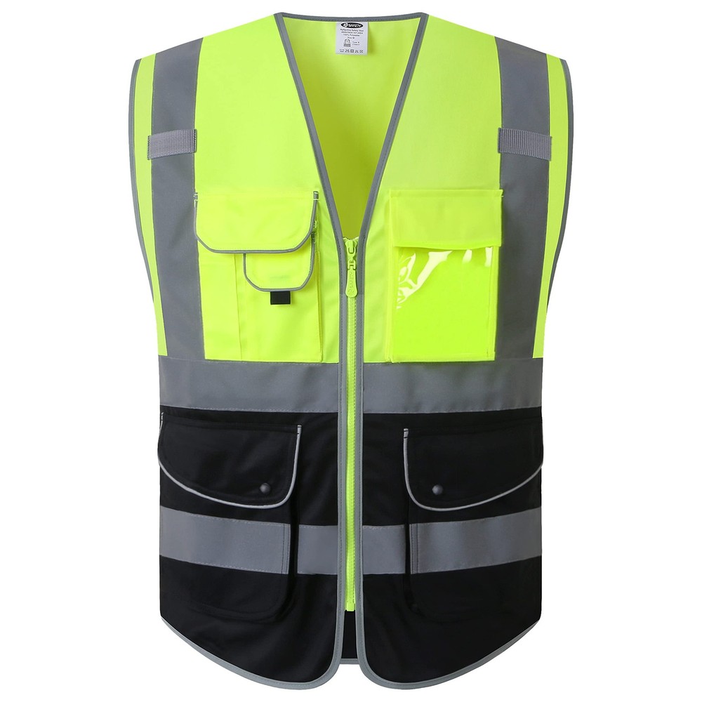9 Pockets High Visible Reflective Safety Vest Zipper Front Breathable Lining,...
