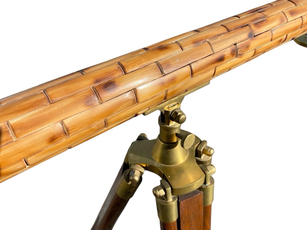 Vintage Brass and Bamboo Telescope on Adjustable Tripod Base