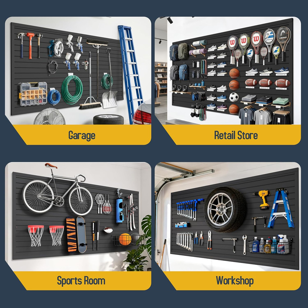 Black PVC Slat Wall Panel 4x8ft - Garage Tool Organizer & Storage System