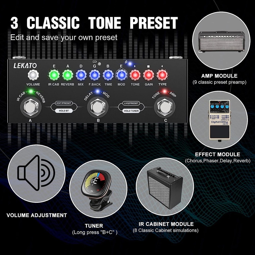 Multi Effects Guitar Pedal, with IR Loading 9 AMP Models, Delay Reverb Distortio