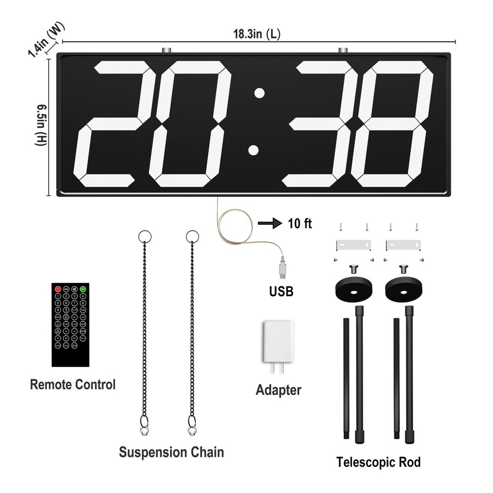 Digital Wall Clock with Double Sided Display, Large Digital Clock with Timer,...