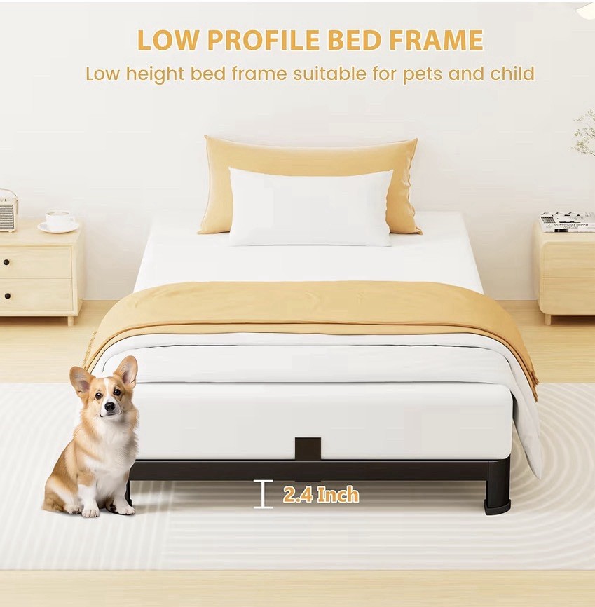 Twin Bed Frame 4 Inch Low Profile Metal Platform Heavy Duty Black