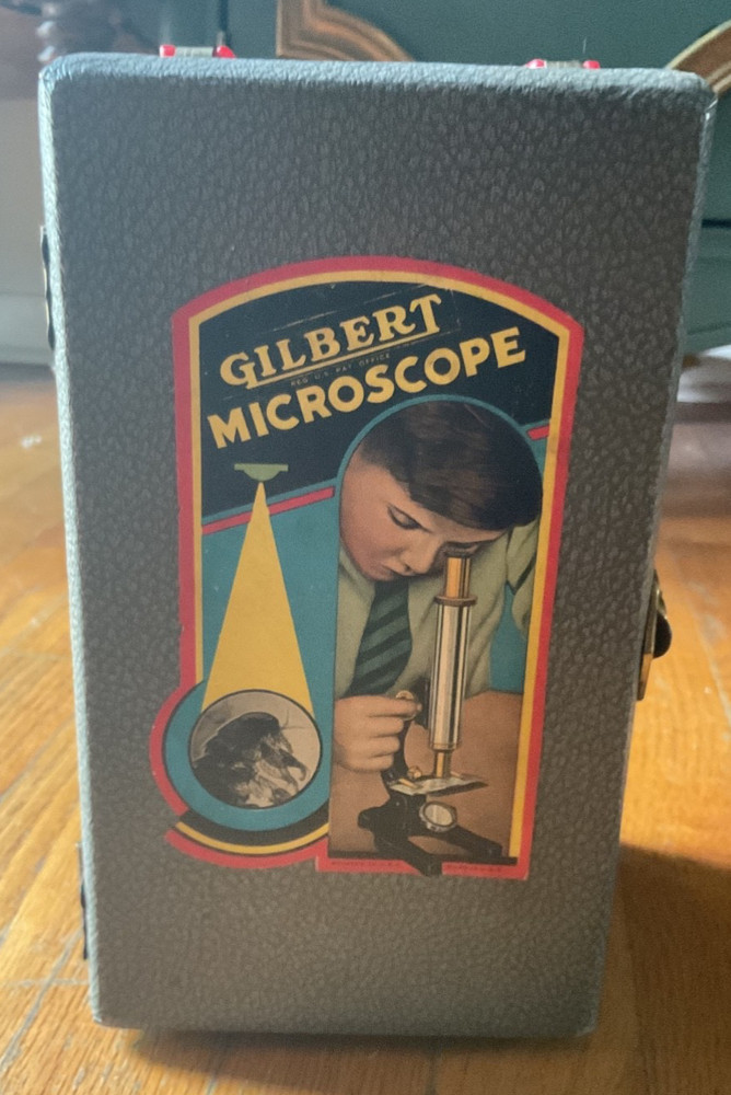 Vintage 1950s Gilbert S-16 Microscope Set w/ Slides, Manual & Case