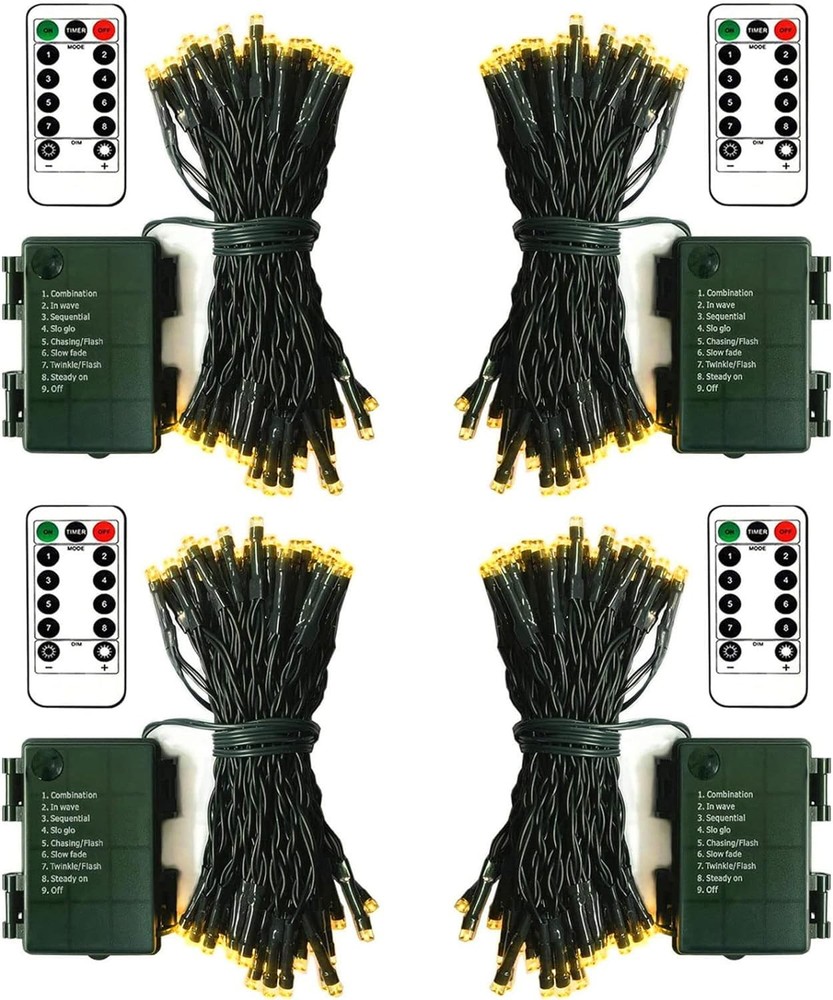 Battery Operated String Lights 4 Pack 16.5Ft 50LED String Lights with Remote ...
