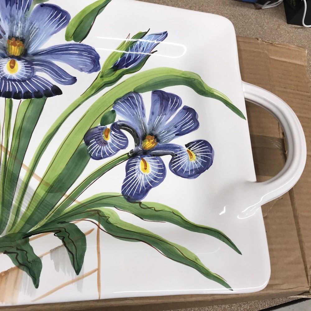 Vietri Wall Plates Iris Handled Rectangular Platter Flowers Italy WAL-7824