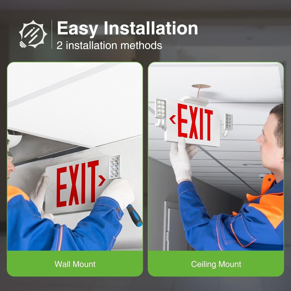 6 Pack Red Exit Signs with Emergency Lights, Two LED Adjustable Head Emergency