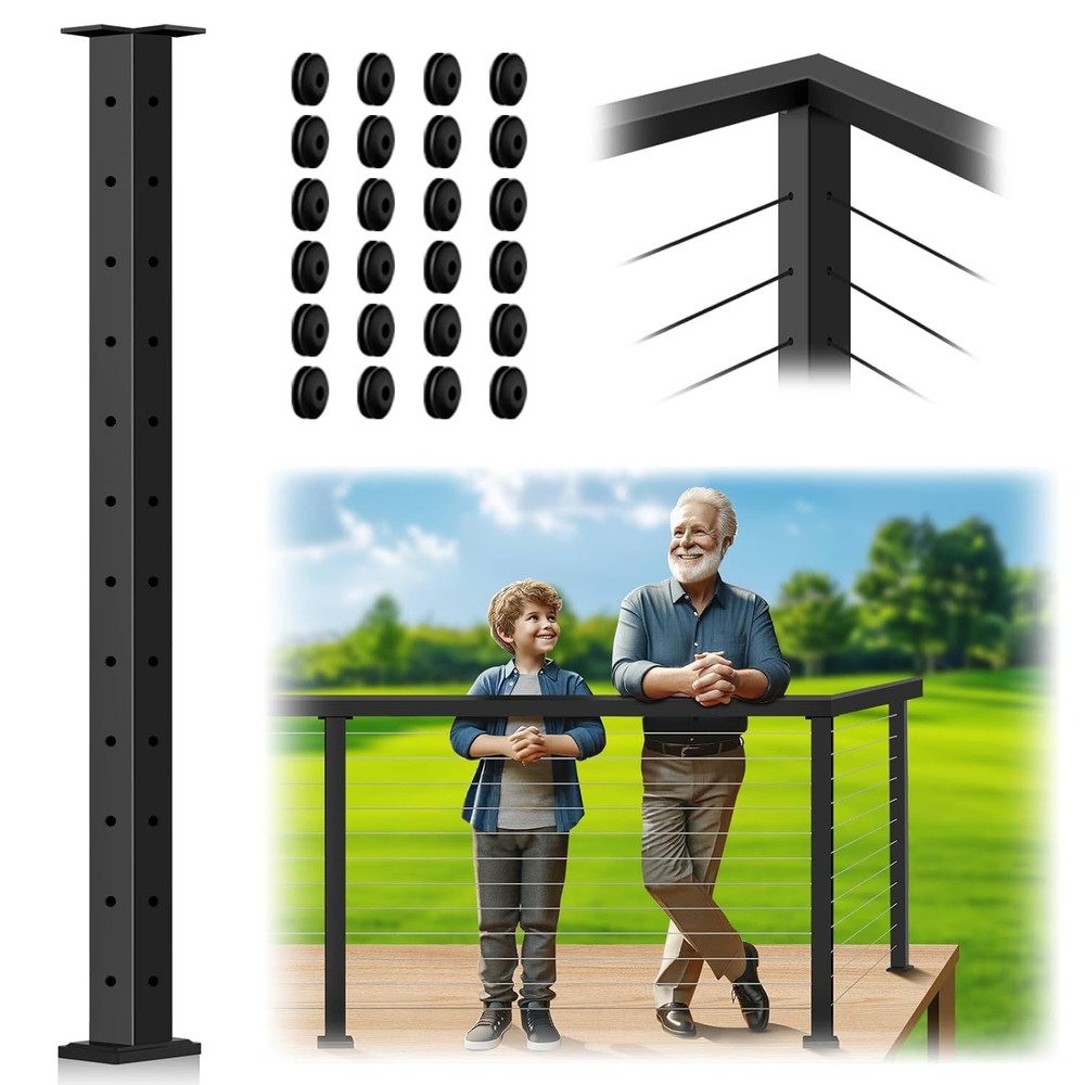 Corner Post Cable Railing 42" (Post 41"x2"x2"), 90° 42", 1 x