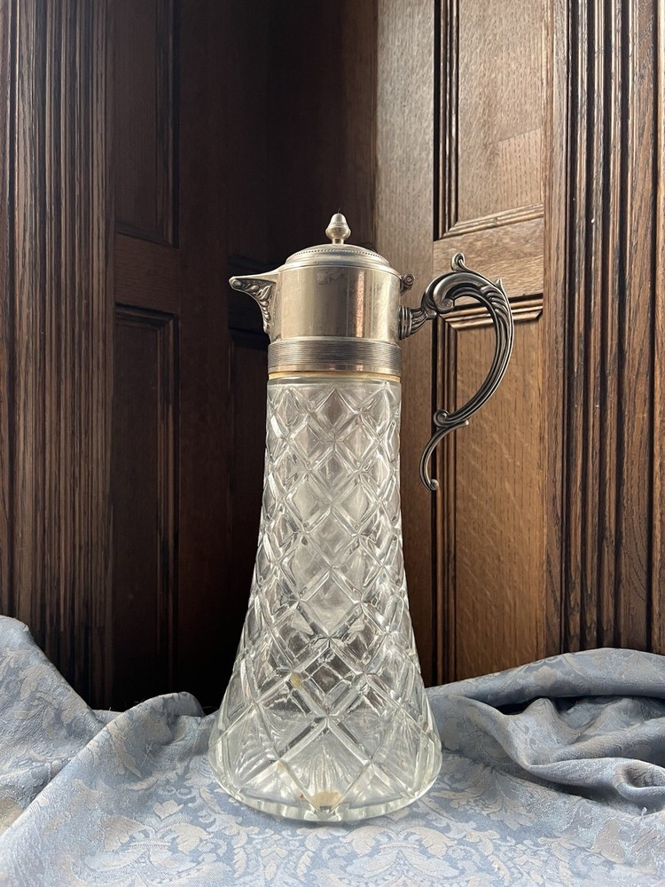 Vintage Glass and Silver-Plate Claret/Libations Pitcher