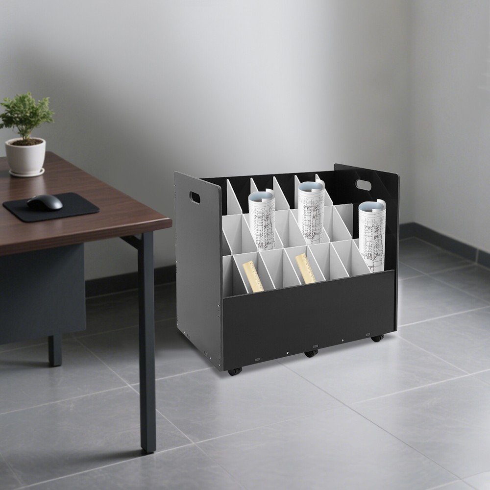 Mobile Roll File Storage Rack 21 Slots Roll Files Storage Organizer w/ Wheels