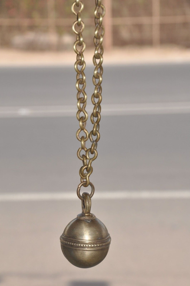 Vintage Hanging Solid Heavy Cow Bell With Chain , Nice Patina