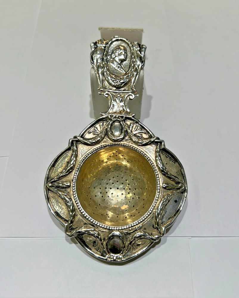 Antique Belle Epoque Silver Tea Strainer 800 Silver Hallmarked on front